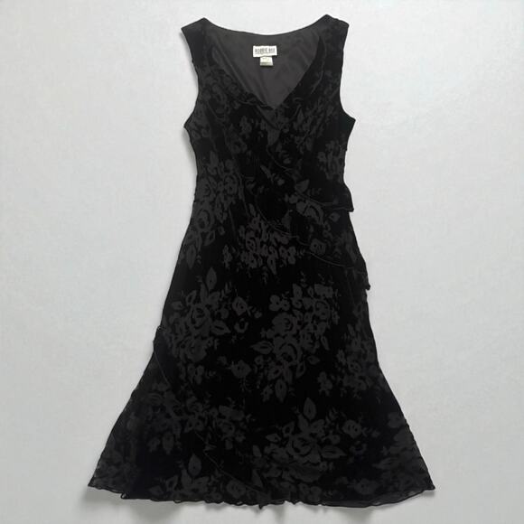 VTG Y2K Velvet Burnout Mini Dress Sz 8P Robbie Bee Black Ruffles Whimsigoth Hoco - Picture 1 of 11